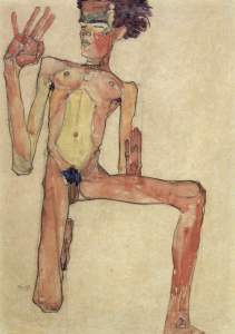 Egon Schiele, Kniender Akt, Selbstporträt, 1910