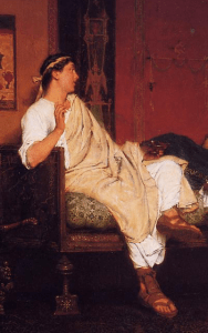 Lawrence Alma-Tadema, Tibullus at Delia's house, 1866 (detail)